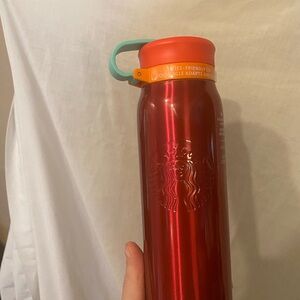 Starbucks Metallic Red Water Bottle with Orange Cap